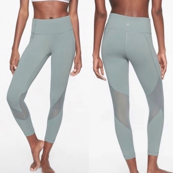 Athleta Pants - Athleta Athleta Eclipse 7/8 Tights Seafoam Green Sage Mesh Size Large
